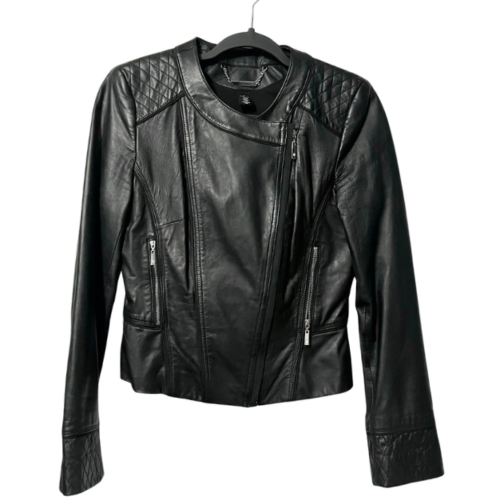 White House Black Market Black Leather Jacket Size Small